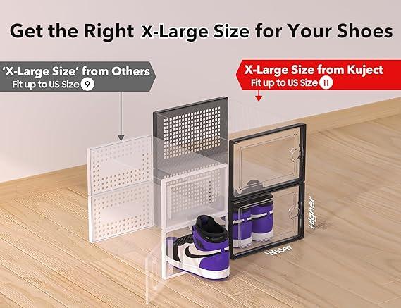 X-Large Shoe Storage Boxes Organizers for Closet 12 Pack, Clear Plastic Stackable Sneaker Containers for Entryway, Space Saving Shoe Rack Bin Holder