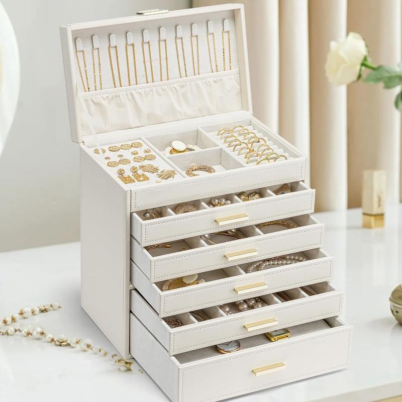 VLANDO 6 Layer Large Jewelry Box - Jewelry Holder Organizer for Drawer Necklace Ring Bracelet and Watch, Christmas Gift for Loved Ones, Home Storage