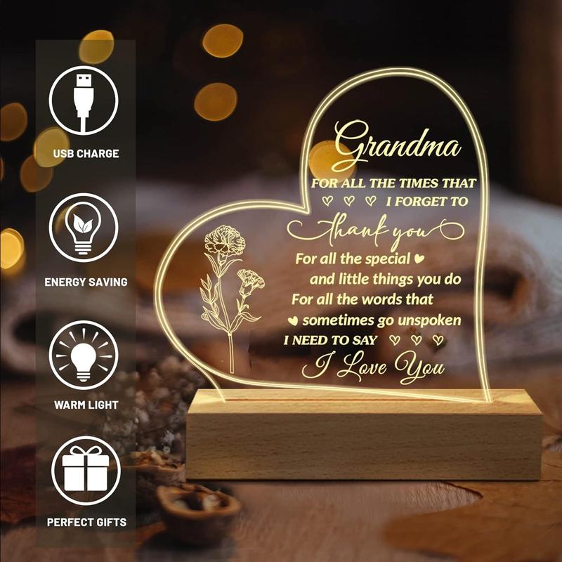 Christmas Gift, Birthday Gifts for Grandma, 19 * 15 CM Acrylic Engraved, Mothers Day Christmas Valentines Day Gifts for Grandma Grandmother from Grandkids