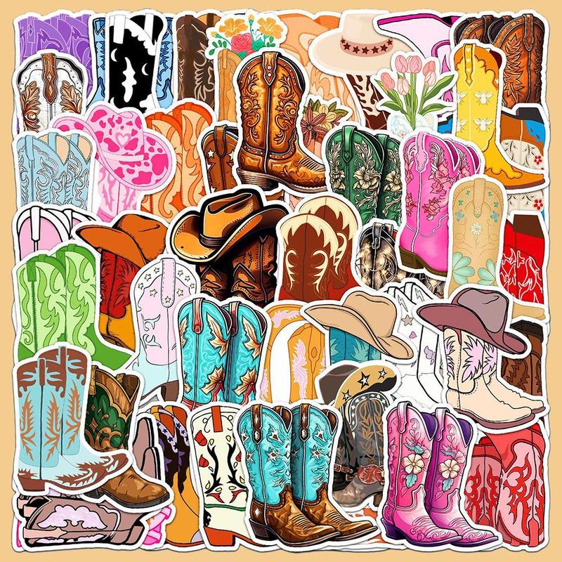 Cowboy Boot Series Sticker, 50pcs set Waterproof Decorative Sticker, DIY Creative Sticker for Phone Case, Laptop, Notebook, Helmet, Skateboard