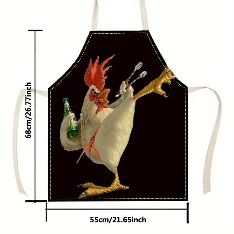 1 Piece Kung Fu Chicken Pattern Linen Fashion Apron Home Cleaning Kitchen Cooking Household