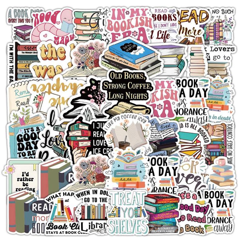 Bookish Themed Sticker, 50pcs set Waterproof Self Adhesive Sticker, DIY Sticker for Gift Greeting Card Water Bottle Laptop Phone