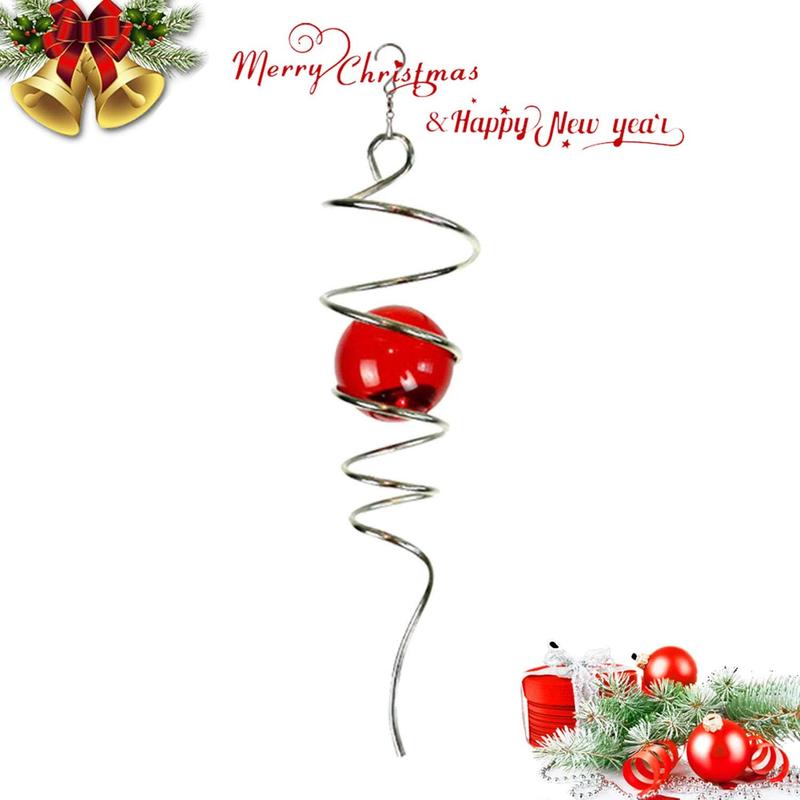 Gazing Ball Stainless Steel Spiral Tail-Decorative Wind Spinner, with Hanging Swivel Hook, Indoor Outdoor Decoration Silver Red -13 inch Height