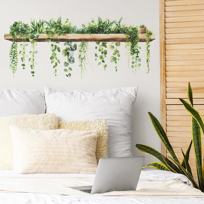 Green Plants Pattern Wall Sticker, Modern Simple Waterproof Removable Wall Decal, Wall Art Decorative Sticker for Home Living Room Bedroom