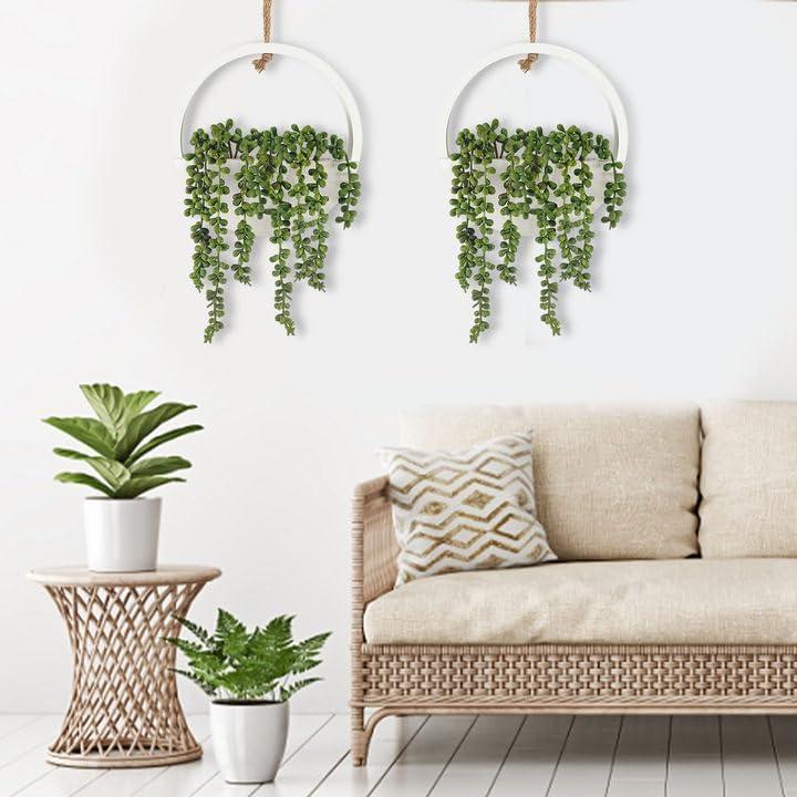 2 Pcs Artificial Hanging Succulents Plants, Faux String of Pearls Plants in Pot with a Lanyard, Hanging Fake Succulent Plants for Bedroom, Small Wall, Living Room Decor