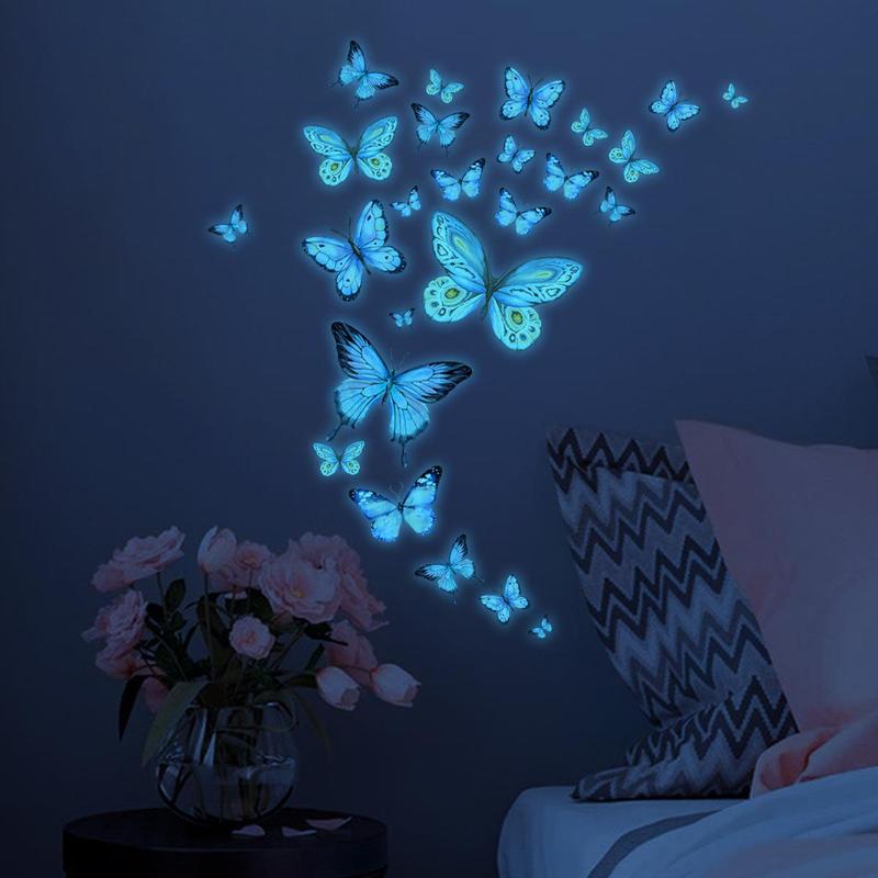 Luminous Butterfly 3D Wall Sticker, Glow in the Dark Wall Decal, Self Adhesive Wall Sticker for Home Bedroom Living Room