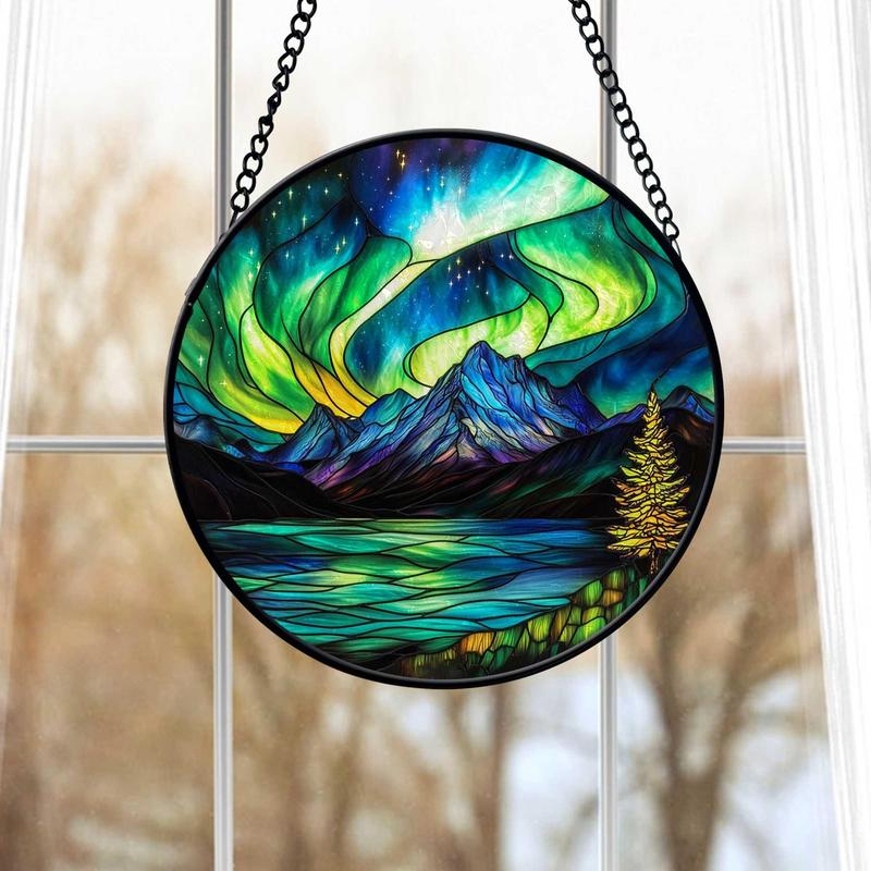 Faux Stained Glass Northern Light Suncatcher, Northern Aurora Stained Glass Art, Gift for her, House Decoration, Northern Light Ornament