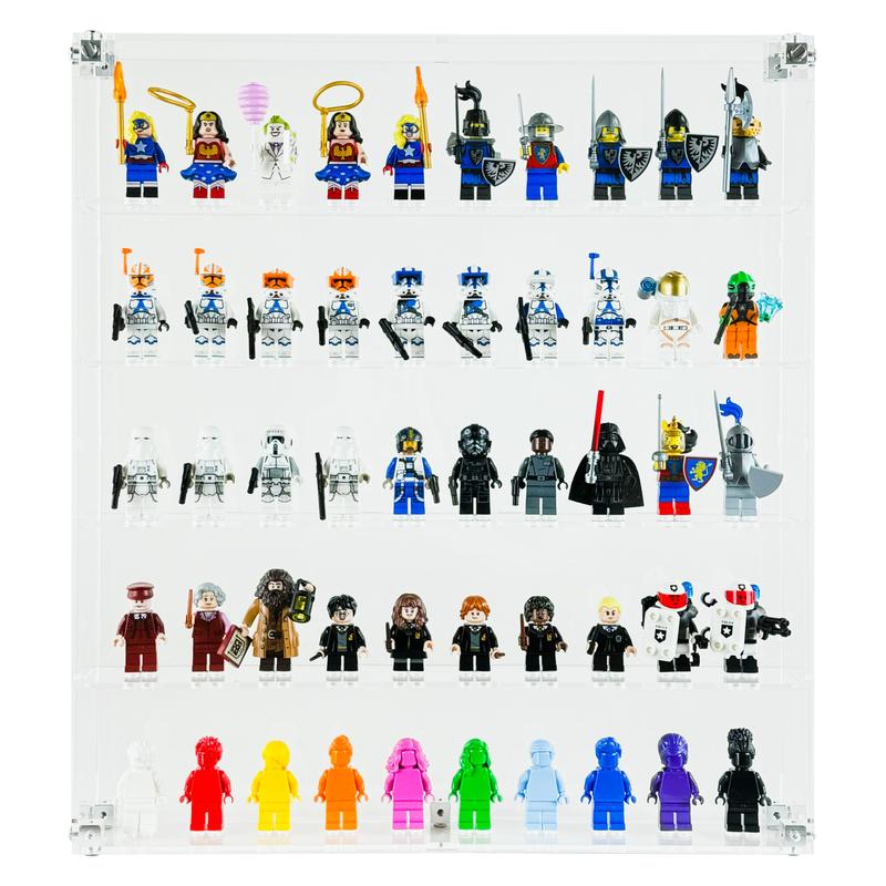 Wall Mounted Display Case for Brick 40-50 minifigures DIY Dust Free UV Protection Premium Display Solution