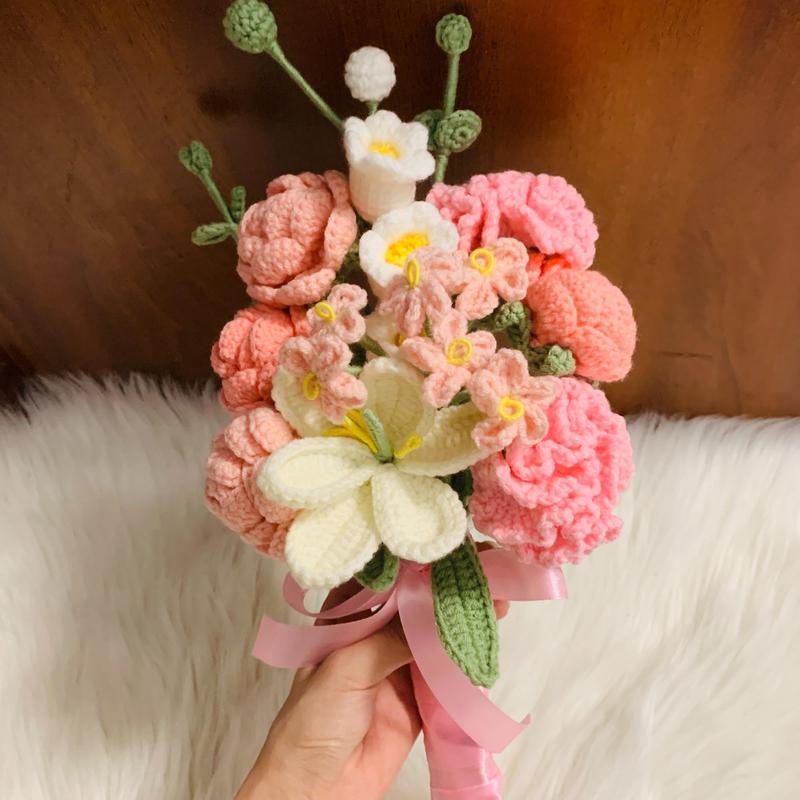 Handmade Crochet Bouquet, 1 Bouquet Artificial Flower Bouquet, Party Gift for Women & Girls, Birthday Gift, Anniversary Gift