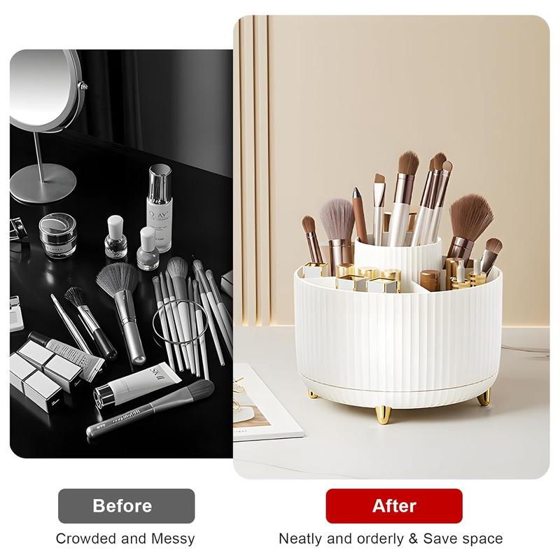 Makeup Brush Holder Organizer,360° Rotating Makeup Brush Organizer,5 Slot Make up Brushes Cup for Cosmetics, Nail Polish - White Boxes Plastic