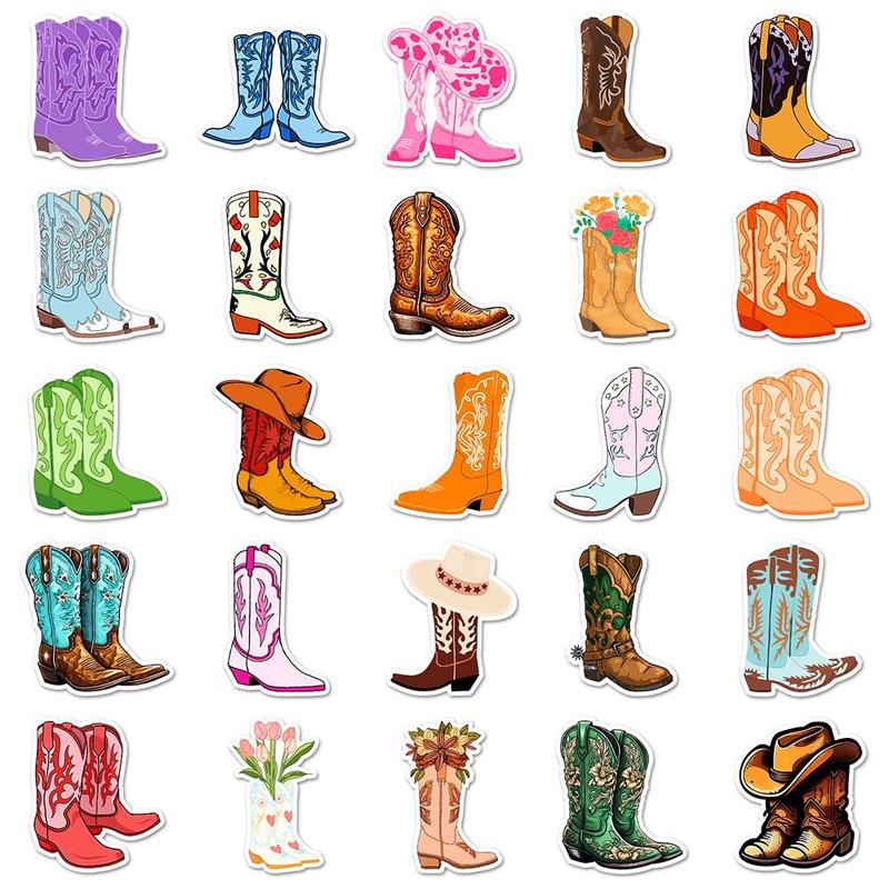 Cowboy Boot Series Sticker, 50pcs set Waterproof Decorative Sticker, DIY Creative Sticker for Phone Case, Laptop, Notebook, Helmet, Skateboard