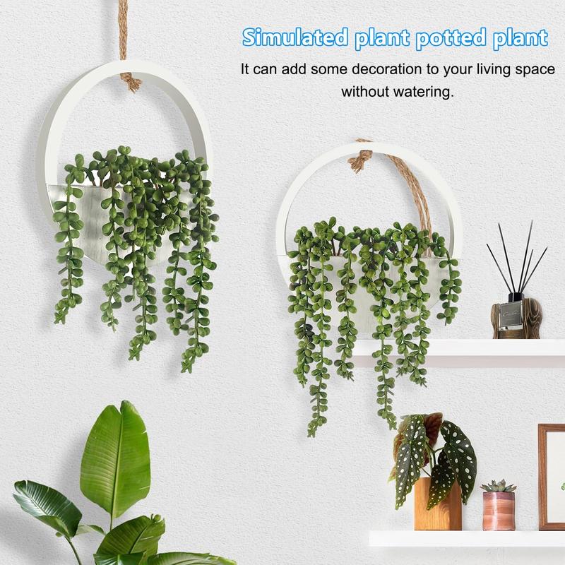 2 Pcs Artificial Hanging Succulents Plants, Faux String of Pearls Plants in Pot with a Lanyard, Hanging Fake Succulent Plants for Bedroom, Small Wall, Living Room Decor