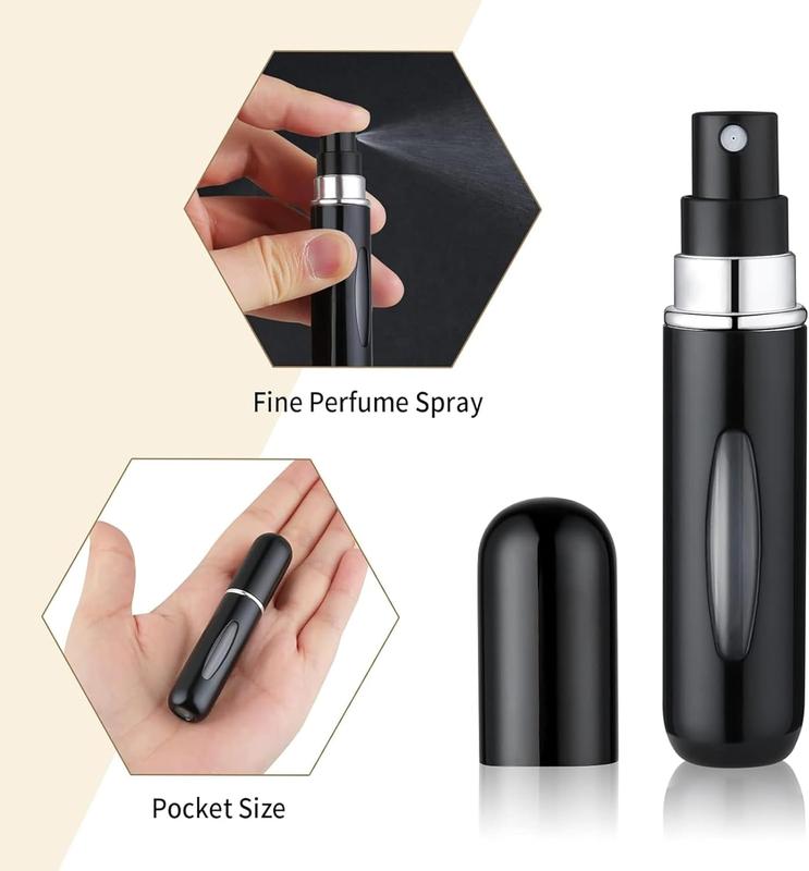 Travel Perfume Atomizer Refillable Mini Perfume Refillable Bottle, 5 count Travel Cologne Sprayer to Carry Around, Pocket Perfume Fill from Bottom and Travel Perfume Bottle for Outdoor Activities