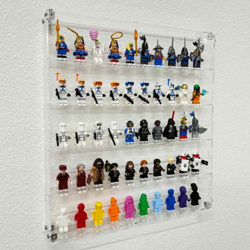 Wall Mounted Display Case for Brick 40-50 minifigures DIY Dust Free UV Protection Premium Display Solution