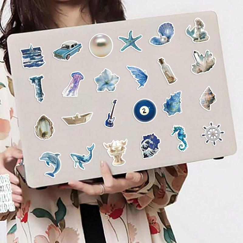 Ocean Themed Sticker, 50pcs pack Creative Waterproof Graffiti Sticker, DIY Decorative Sticker for Phone Case, Computer, Guitar, Bag, Water Cup