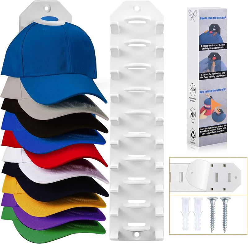 Baseball Cap Organizer, Wall Hat Rack, Hat Storage Display Holder, Holds Up to 10 Hats, Suitable for Door, Bedroom, Closet hanging minimalist Smooth Hangable