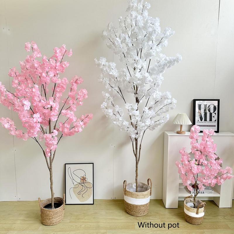 Artificial Cherry Tree Plant without Pot, 1 Count Realistic Faux Plant, Fake Leaves Tree, Indoor Faux Plant for Wedding Home Office Decoration, Decorative Flowers Artificial Trees Indoor Plants