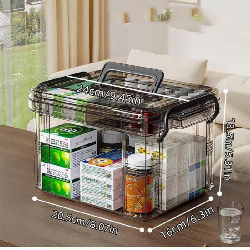 Medicine Storage Box with Handle, Large Capacity Medicine Storage Organizer, Portable Home Health Care Storage Box for Bedroom, Bathroom, Office