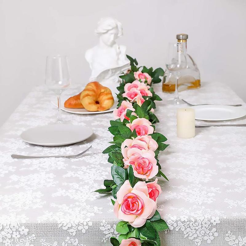 Artificial Rose Vine, 2 Counts Fake Rose Garland, Fake Flower Garland, Decorative Flowers for Home Party Wedding Ceiling