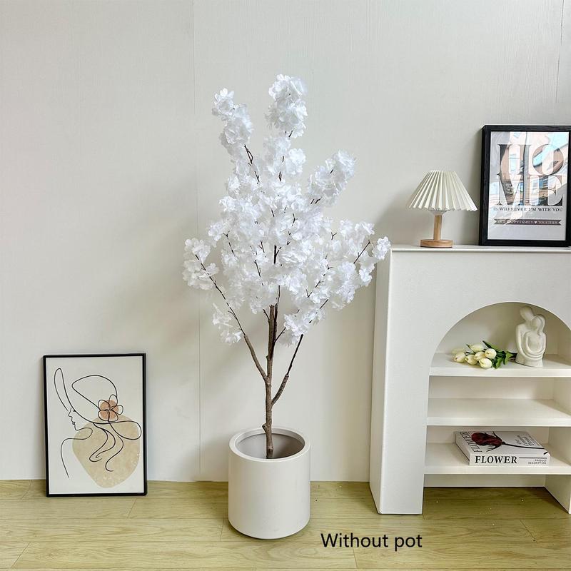 Artificial Cherry Tree Plant without Pot, 1 Count Realistic Faux Plant, Fake Leaves Tree, Indoor Faux Plant for Wedding Home Office Decoration, Decorative Flowers Artificial Trees Indoor Plants