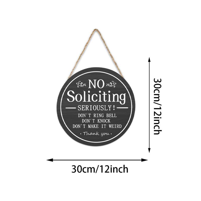 Funny No Soliciting Sign, 1 Count Round Wooden Hanging Sign, Hanging Decorations for Home Yard Garden Farmhouse Porch