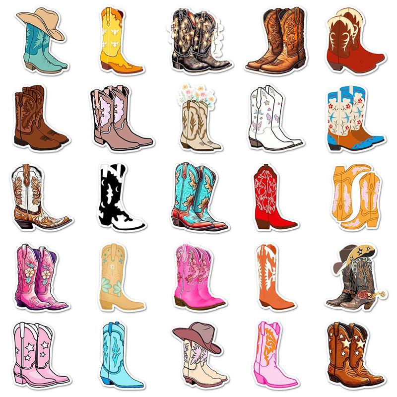 Cowboy Boot Series Sticker, 50pcs set Waterproof Decorative Sticker, DIY Creative Sticker for Phone Case, Laptop, Notebook, Helmet, Skateboard