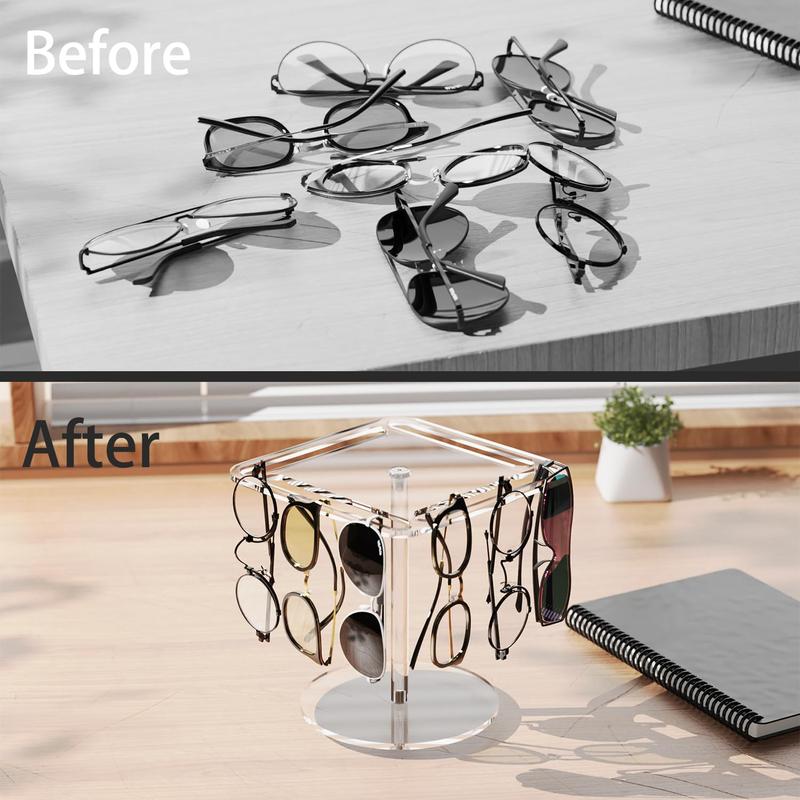 360° Rotating  Sunglasses & Eyeglasses Display Rack - Double-Tier Black Tabletop Organizer for Eyewear