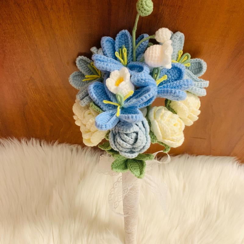 Handmade Crochet Bouquet, 1 Bouquet Artificial Flower Bouquet, Party Gift for Women & Girls, Birthday Gift, Anniversary Gift