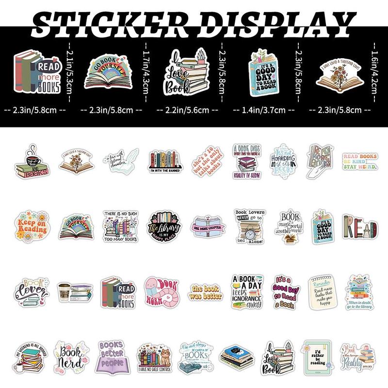 Bookish Themed Sticker, 50pcs set Waterproof Self Adhesive Sticker, DIY Sticker for Gift Greeting Card Water Bottle Laptop Phone