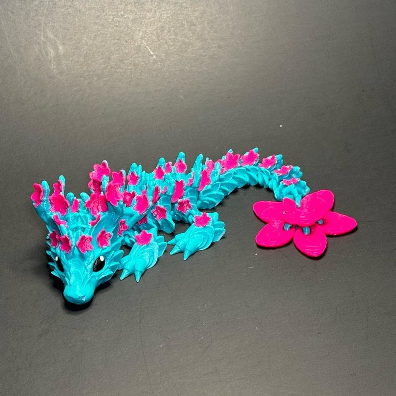 Cherry Blossom Dragon - 3dPrinted, Articulated Cherry Blossom Dragon Figurine, Flowers, Beautiful, Floral Desk Decoration