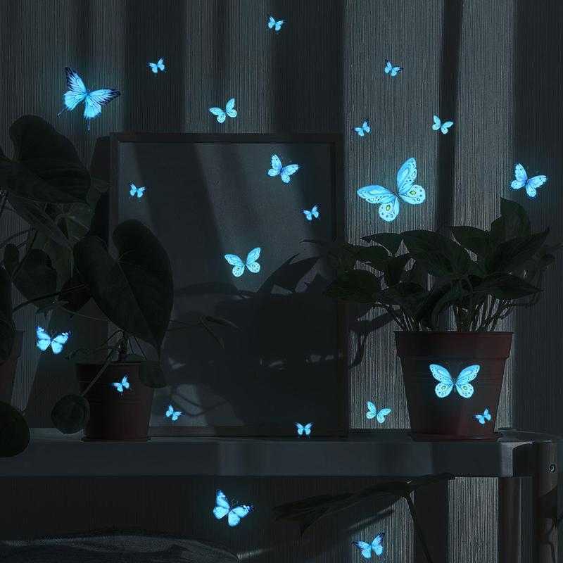 Luminous Butterfly 3D Wall Sticker, Glow in the Dark Wall Decal, Self Adhesive Wall Sticker for Home Bedroom Living Room