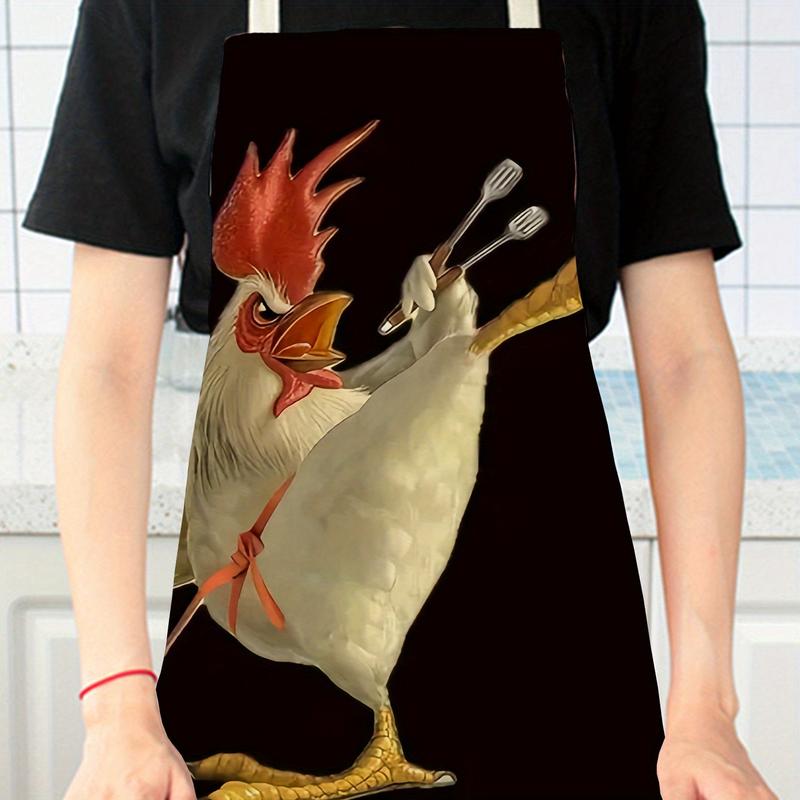 1 Piece Kung Fu Chicken Pattern Linen Fashion Apron Home Cleaning Kitchen Cooking Household