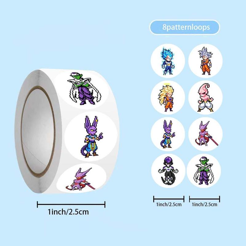 Anime Character Sticker, 500pcs roll Pixel Style Anime Character Sticker, Decorative Sticker for Water Bottle, Computer, Envelope, Phone Case