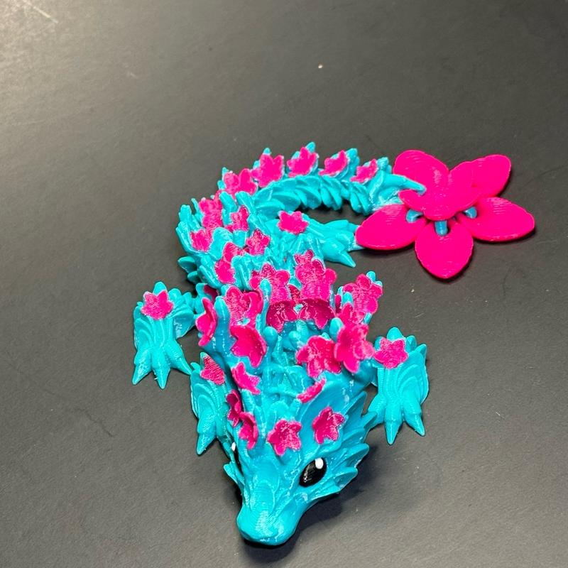 Cherry Blossom Dragon - 3dPrinted, Articulated Cherry Blossom Dragon Figurine, Flowers, Beautiful, Floral Desk Decoration