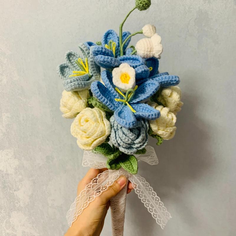 Handmade Crochet Bouquet, 1 Bouquet Artificial Flower Bouquet, Party Gift for Women & Girls, Birthday Gift, Anniversary Gift