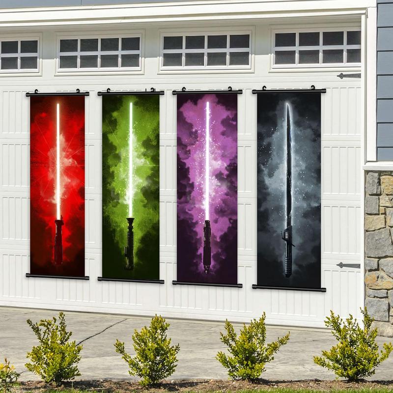 Lightsaber Pattern Hanging Wall Art Poster, 4 Counts set Modern Vertical Scroll Painting Decorating Banner, Fashion Wall Art Decor for Home Living Room Bedroom, Wall Art Painting Room Decor, Christmas 2024 Ornament, Christmas Gift Ideas, Stocking Stuffers