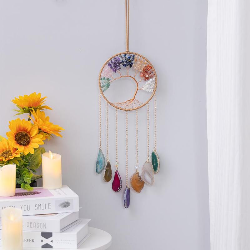 Boho Style Tree Of Life Dream Catcher, 1 Count Artificial Crystal Decor Hanging Decor, Wall Hanging Ornament for Home Living Room Bedroom Decor