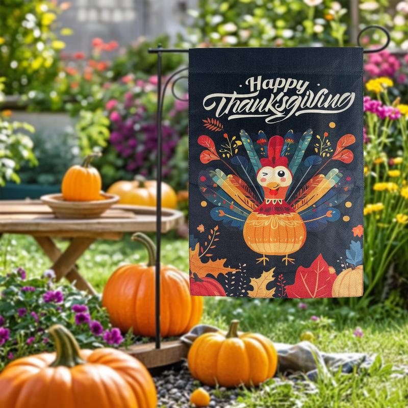 Thanksgiving Turkey  6ft*3ft Front Door Flag, 1.5ft*1ft Garden Flag Double Sided Printed Linen  Decor Flag for Holiday Yard Decoration