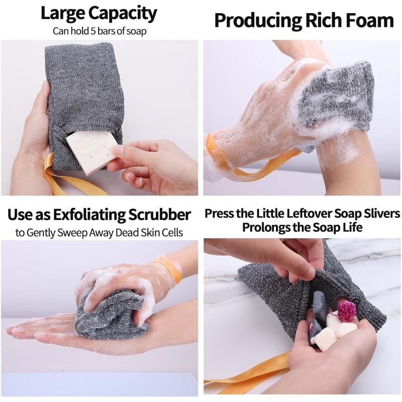 6-Pack Soap Pocket Exfoliating Soap Saver Pouch, Body Scrubber Rough Sponge Exfoliator for Bath or Shower, Gray Mesh Bar Soap Foam Lather Pouch