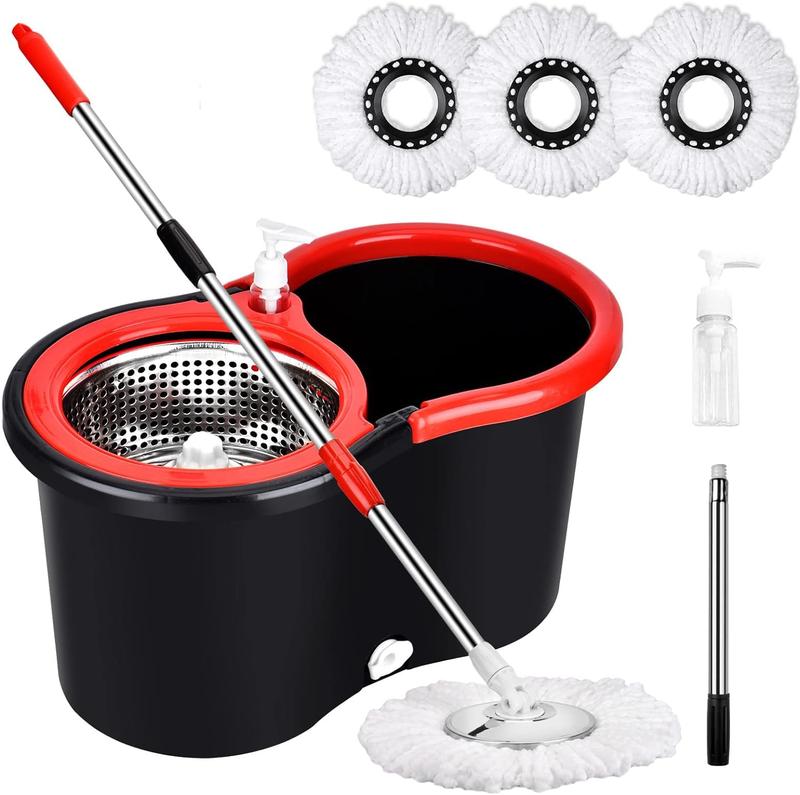 Colorful 360 Spin Mop Bucket Set Wringer System with 3 Microfiber Refills and Stainless Steel Extendable Pole - Plastic Bucket, Christmas gifts