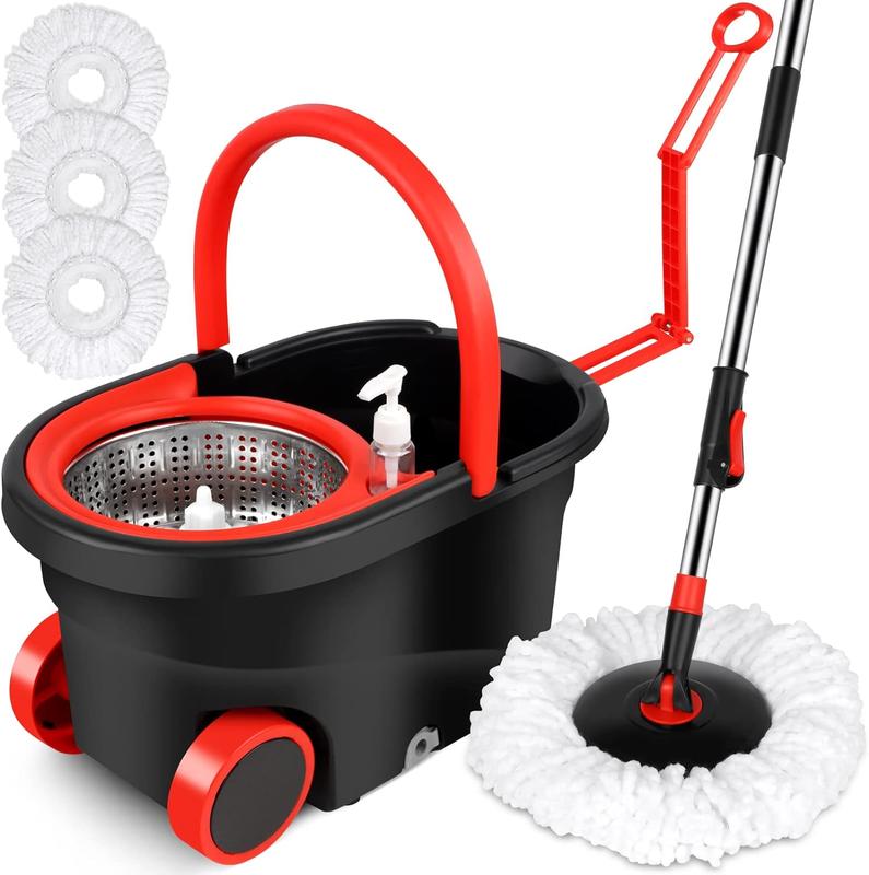 Colorful 360 Spin Mop Bucket Set Wringer System with 3 Microfiber Refills and Stainless Steel Extendable Pole - Plastic Bucket, Christmas gifts