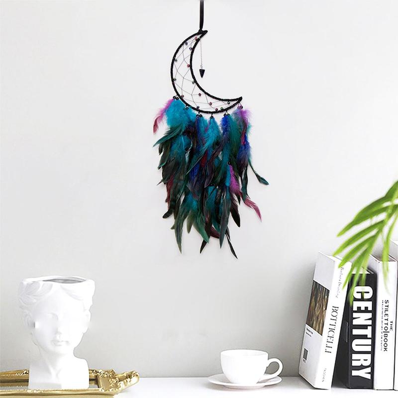 Ramadan Moon Shaped Dream Catcher, Feather Decor Dream Catcher, Wall Decor Ornaments, Hanging Decor for Home Living Room, Holiday Gift for Friends