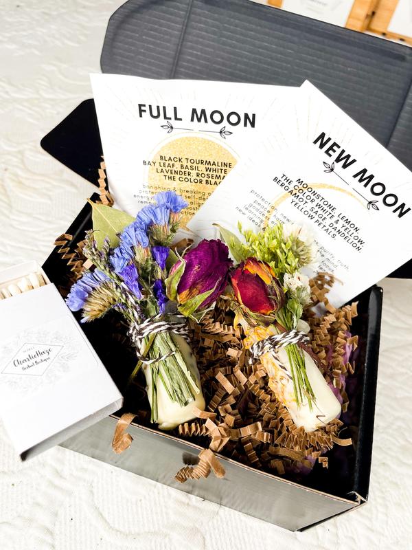 New Moon and Full Moon Intention Candle Packed with Crystals, Herbs, and Flowers