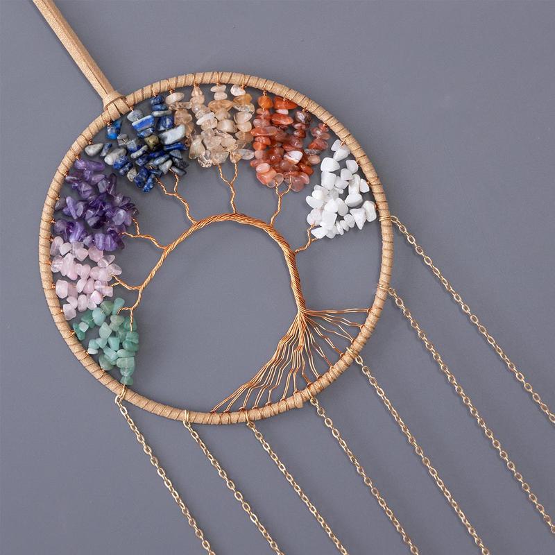 Boho Style Tree Of Life Dream Catcher, 1 Count Artificial Crystal Decor Hanging Decor, Wall Hanging Ornament for Home Living Room Bedroom Decor