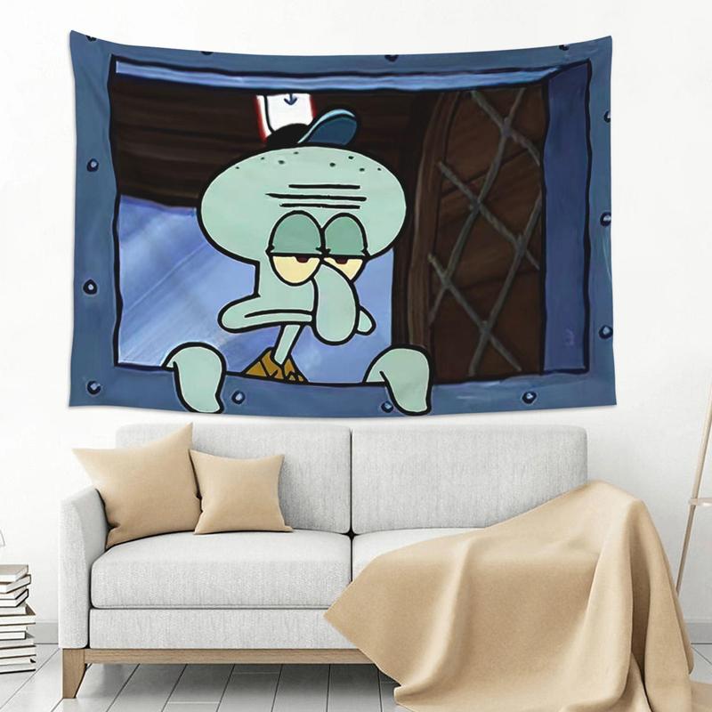 Cartoon Squidward Tapestry wall tapestry poster for college dorm cave bedroom living room office party decoration gift