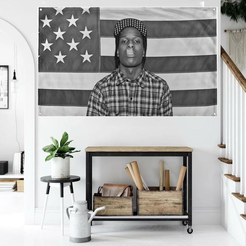 A$AP Mob Rocky American Flag Rap Rapper Tapestry Art Print Wall Hanging for Living Room Bedroom College Dorm Men Cave Decor Banner