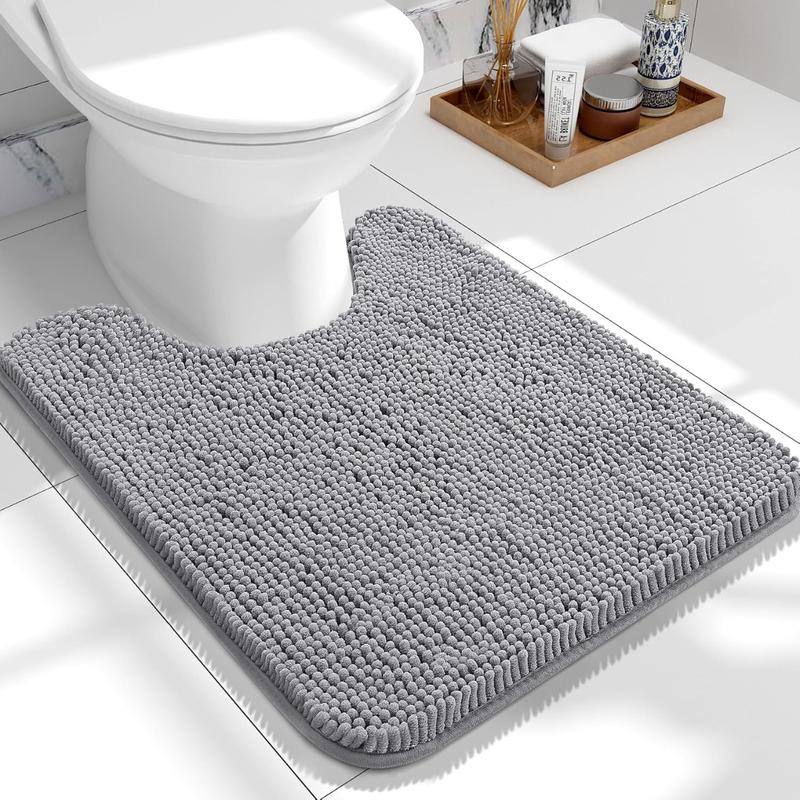 Toilet Rugs U-Shaped 24x20, Extra Soft Absorbent Chenille Contour Bathroom Rugs for Toilet, Dry Quickly, Machine Washable, Non-Slip Toilet Bath Mat, Grey