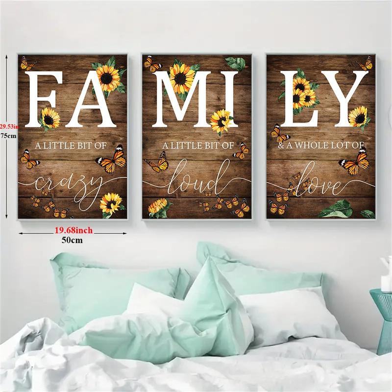 Letter & Sunflower Pattern Canvas Wall Art without Frame, 3pcs set Frameless Poster, Wall Decor for Home Living Room Bedroom