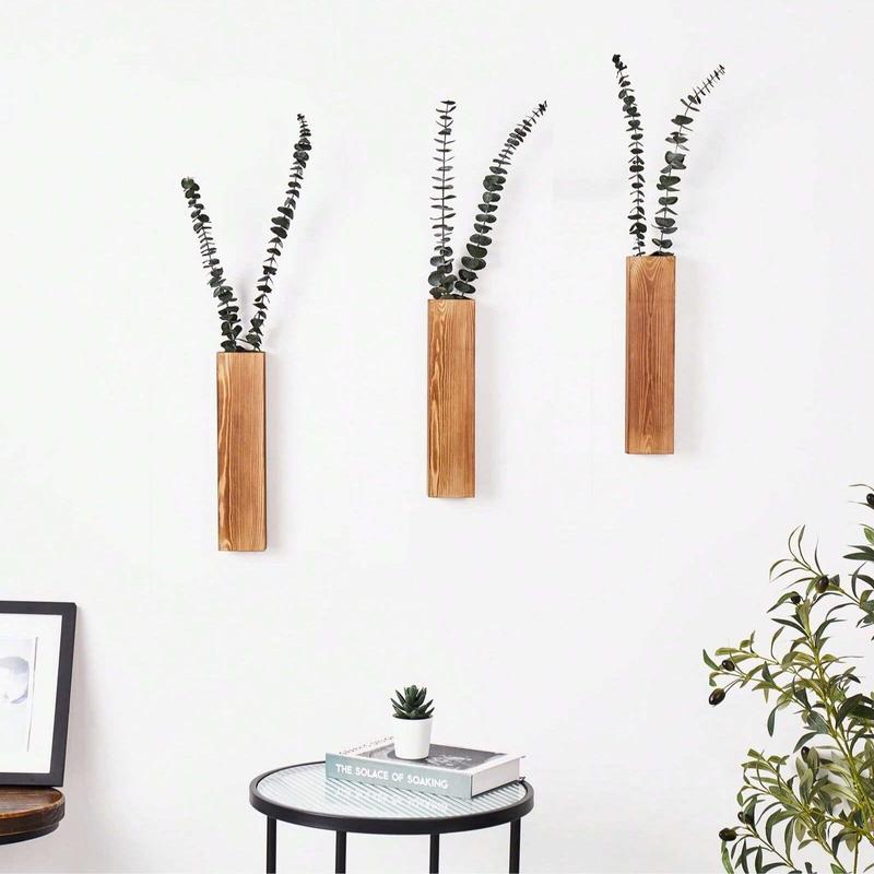 Wooden Plant Vase Wall Hanging Decor without Plant, 1 2 Counts Farmhouse Style Hanging Vase for Dried Flower & Artificial Green Plant, Home Decor