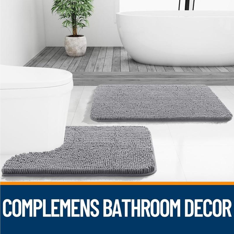 Toilet Rugs U-Shaped 24x20, Extra Soft Absorbent Chenille Contour Bathroom Rugs for Toilet, Dry Quickly, Machine Washable, Non-Slip Toilet Bath Mat, Grey